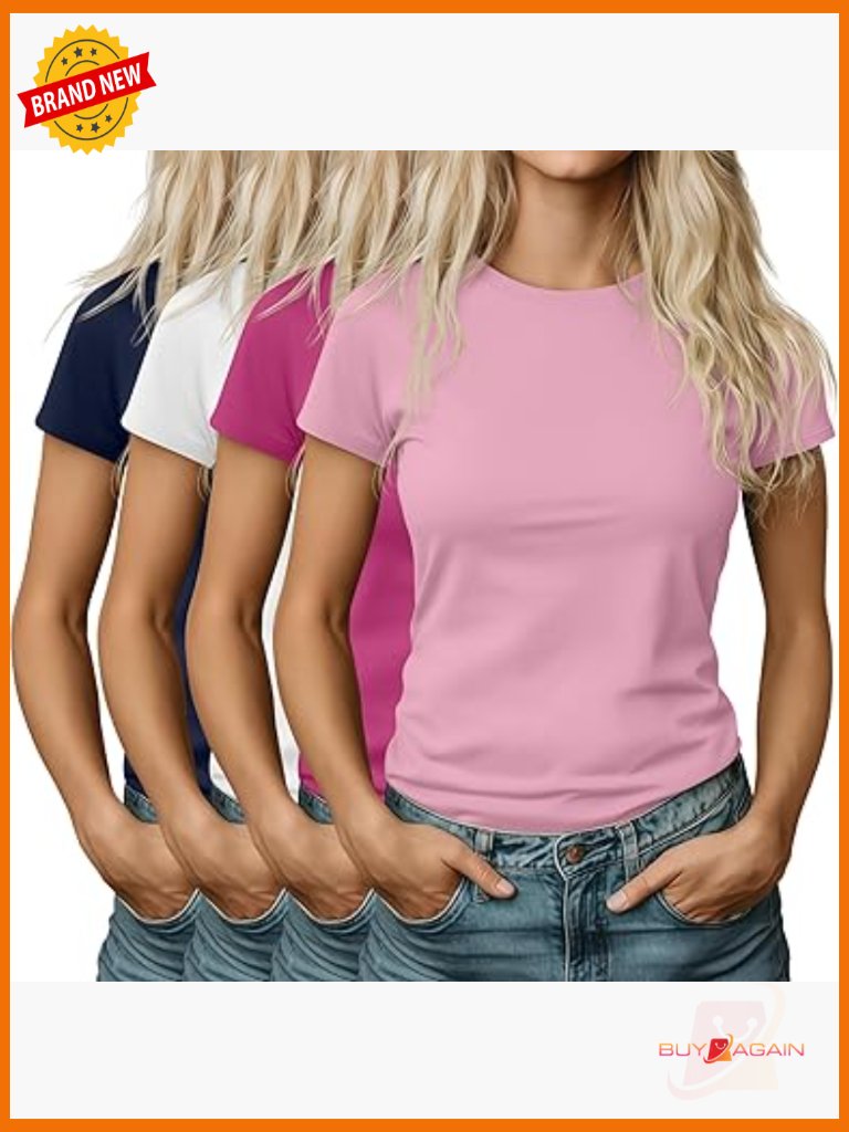 4 Pack Women's Basic Short Sleeve Crew Neck Tee Shirts